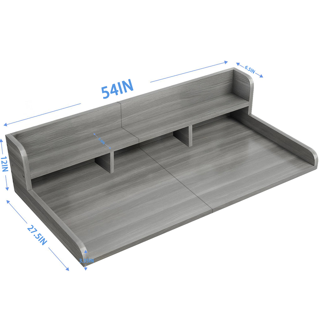 Walnut wood washer-dryer countertop with double-layer organizer, 54-inch wide and 27.5-inch deep, by Anthony & Home.