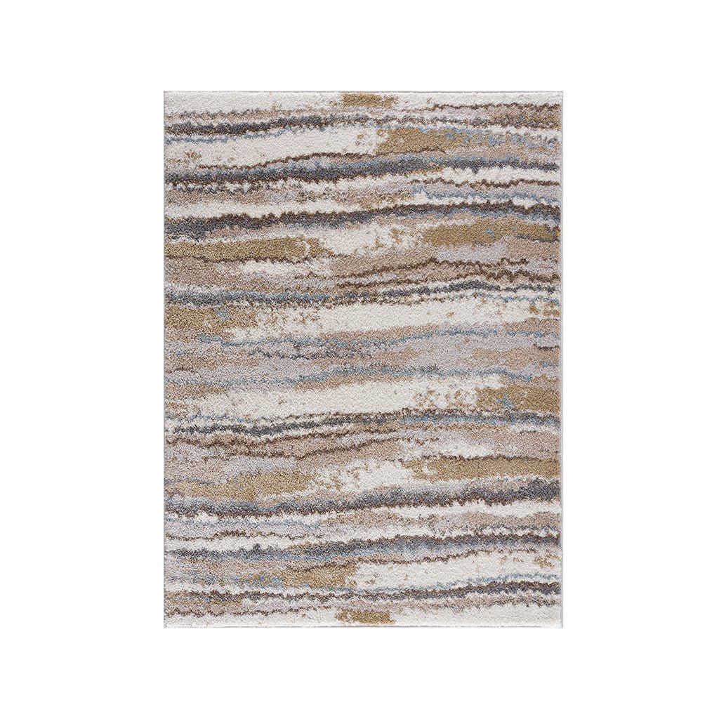 Turkish Atelier Watercolor Stripe woven area rug by Anthony & Home featuring vibrant watercolor stripe patterns on textured fabric.