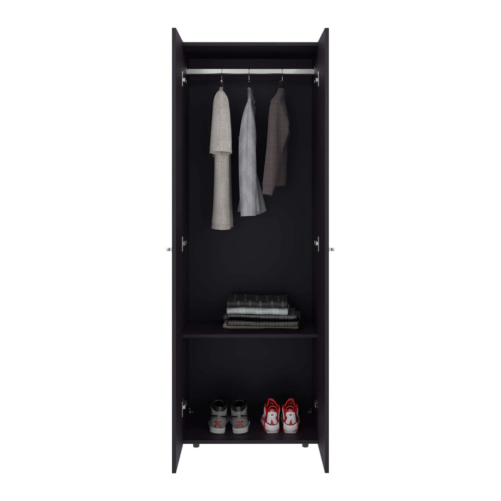 Wenge finish wardrobe cabinet from Anthony & Home's Atelier Collection with sleek doors and modern design.