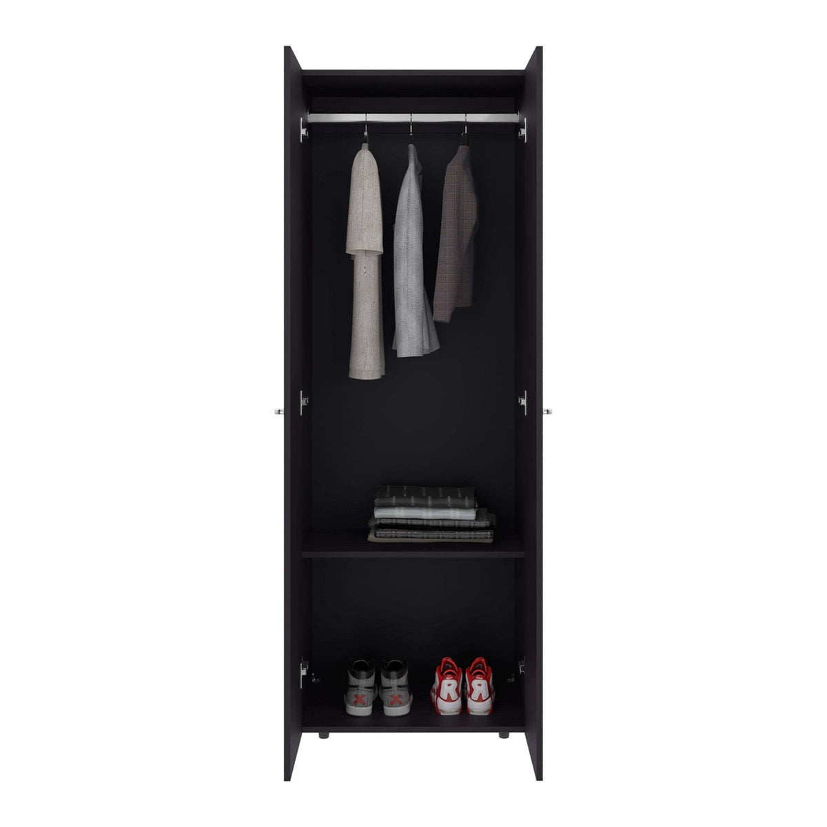 Wenge finish wardrobe cabinet from Anthony & Home's Atelier Collection with sleek doors and modern design.