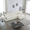 White chenille Luxe modular L-shaped sectional sofa with reversible ottoman by Anthony & Home, showcasing plush fabric and modern design.
