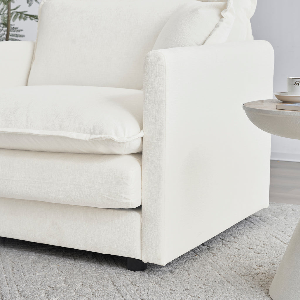 White chenille Luxe modular L-shaped sectional sofa with reversible ottoman by Anthony & Home, showcasing plush upholstery and modern design.