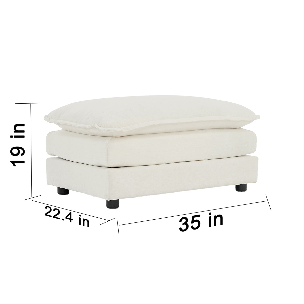 White chenille Luxe L-shaped sectional sofa with reversible ottoman by Anthony & Home, showcasing plush cushions and modern design.