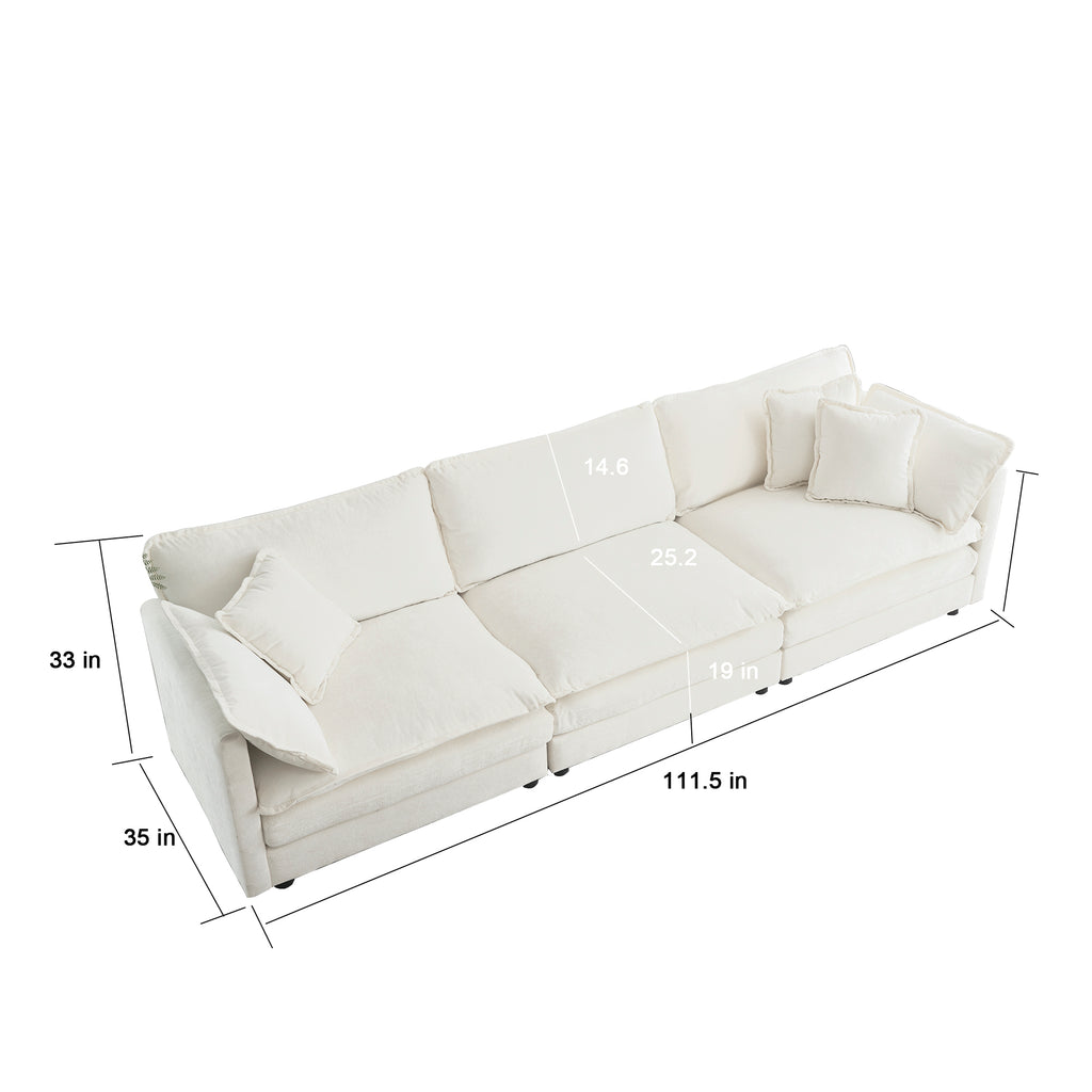 White chenille Luxe modular L-shaped sectional sofa with reversible ottoman by Anthony & Home, showing plush fabric and modern design.