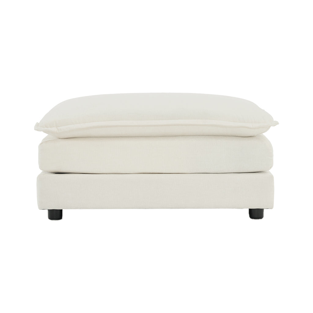 White chenille luxe modular L-shaped sectional sofa with reversible ottoman by Anthony & Home, showcasing plush upholstery and modern design.