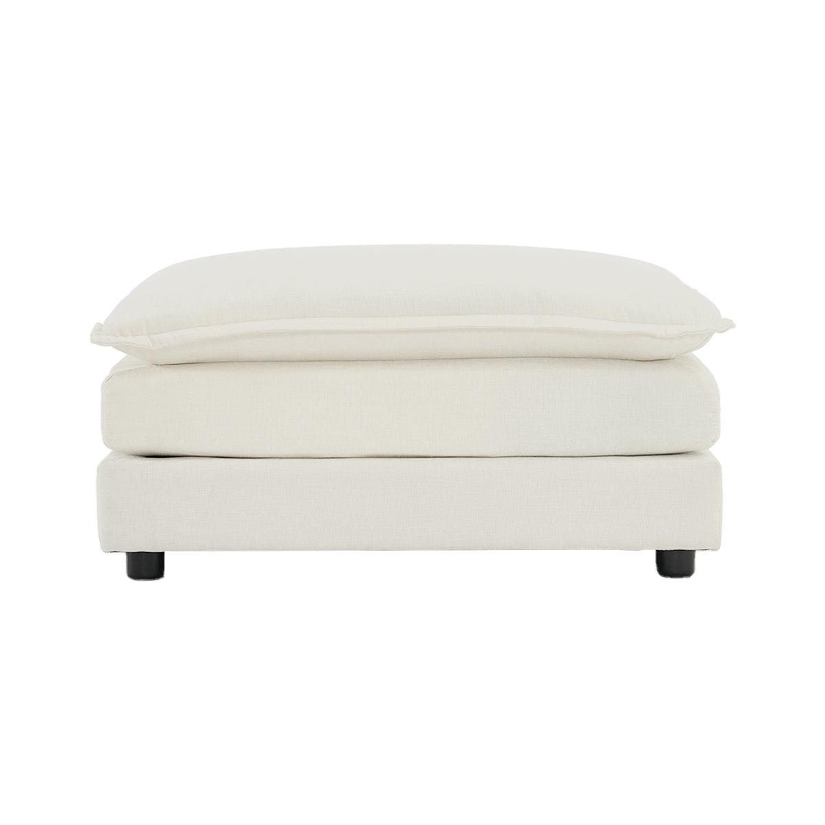 White chenille luxe modular L-shaped sectional sofa with reversible ottoman by Anthony & Home, showcasing plush upholstery and modern design.