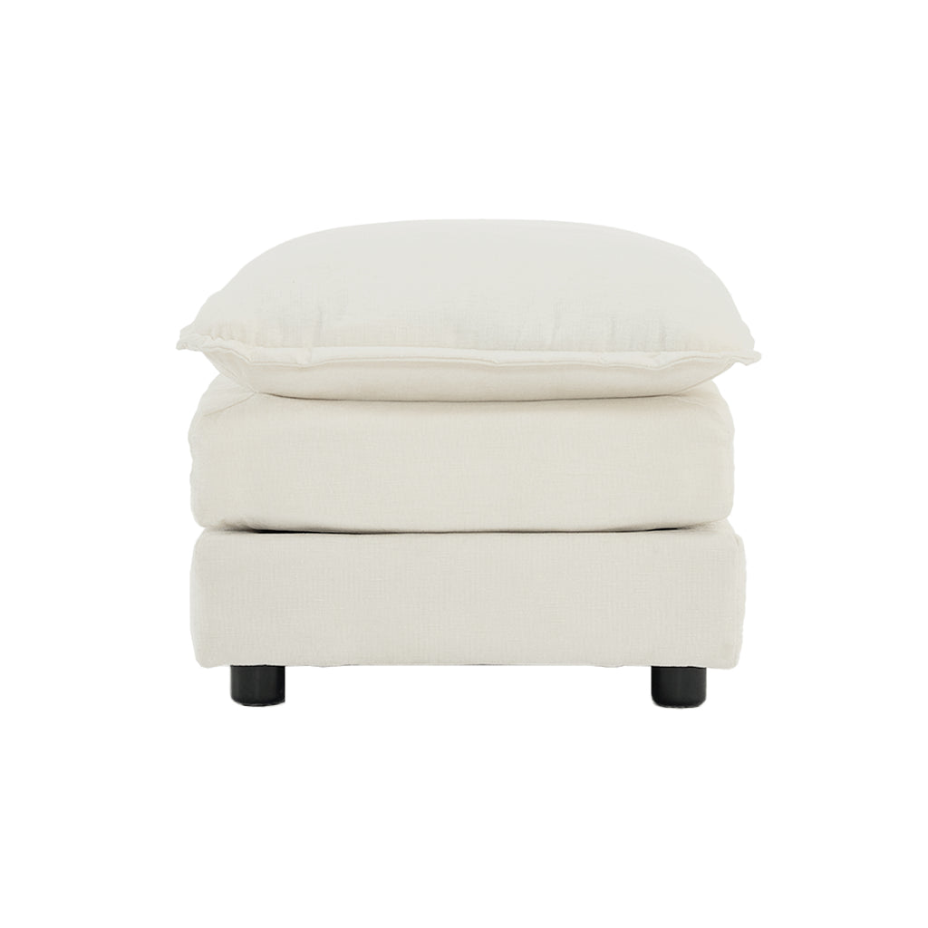 White chenille luxe modular L-shaped sectional sofa with reversible ottoman by Anthony & Home, showcasing plush upholstery and modern design.