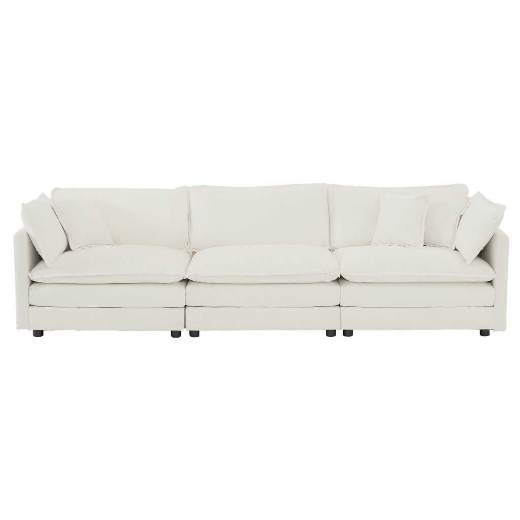 White chenille Luxe modular L-shaped sectional sofa with reversible ottoman by Anthony & Home, showing plush fabric and modern design.