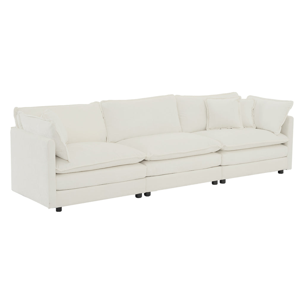 White chenille Luxe modular L-shaped sectional sofa with reversible ottoman by Anthony & Home, showcasing plush upholstery and modern design.