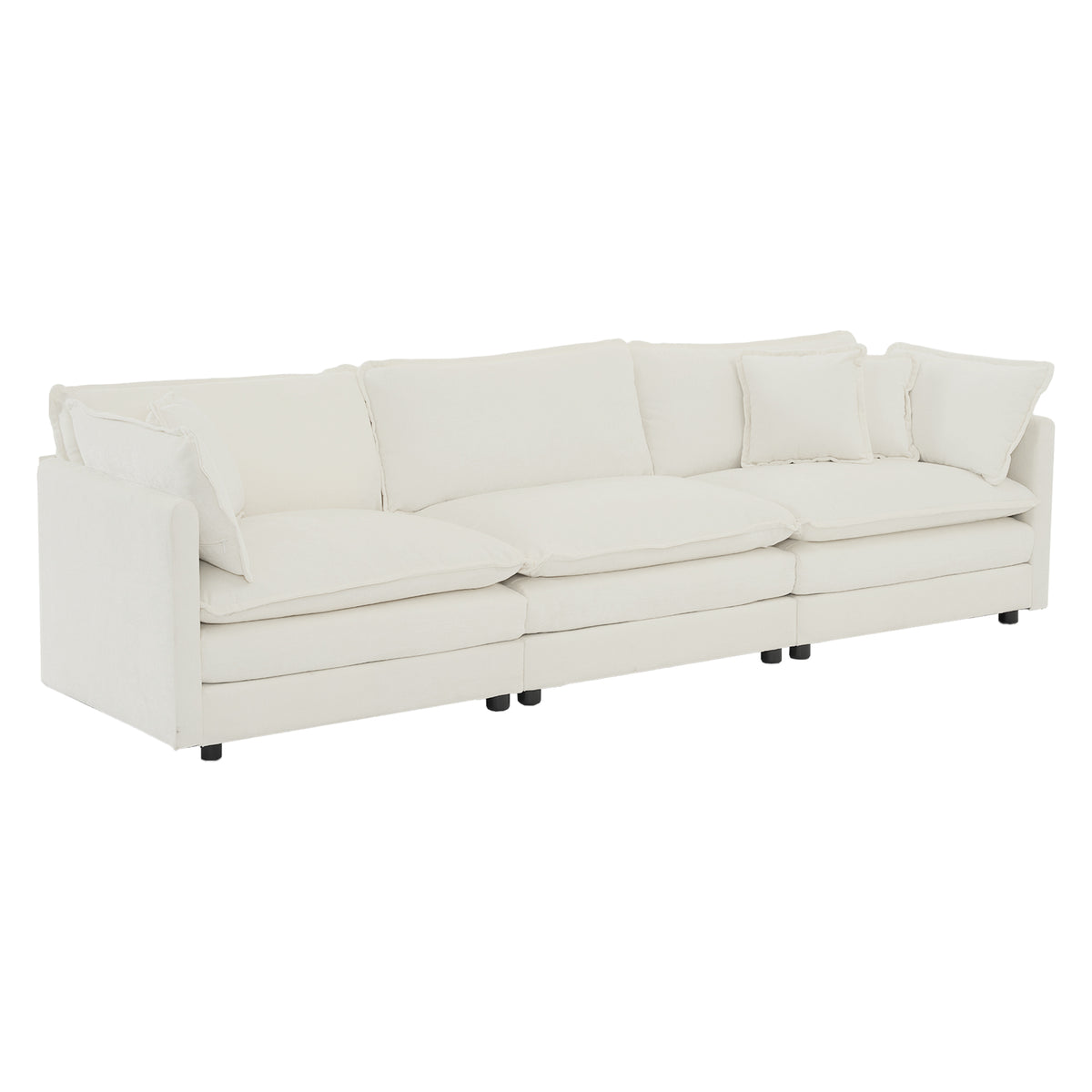 White chenille Luxe modular L-shaped sectional sofa with reversible ottoman by Anthony & Home, showcasing plush upholstery and modern design.