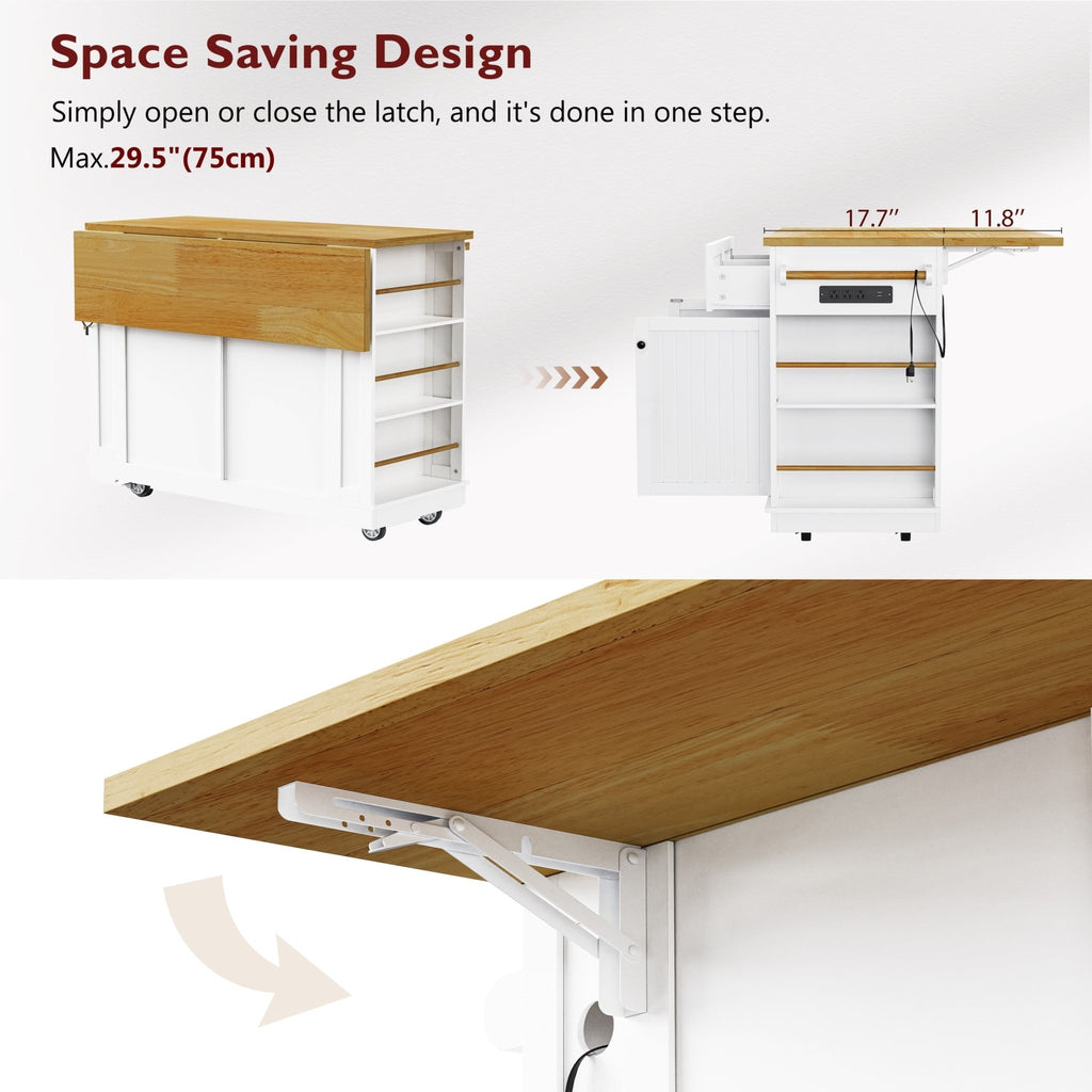 White Anthony & Home Kitchen Island from the Atelier Collection with storage shelves and a smooth countertop.