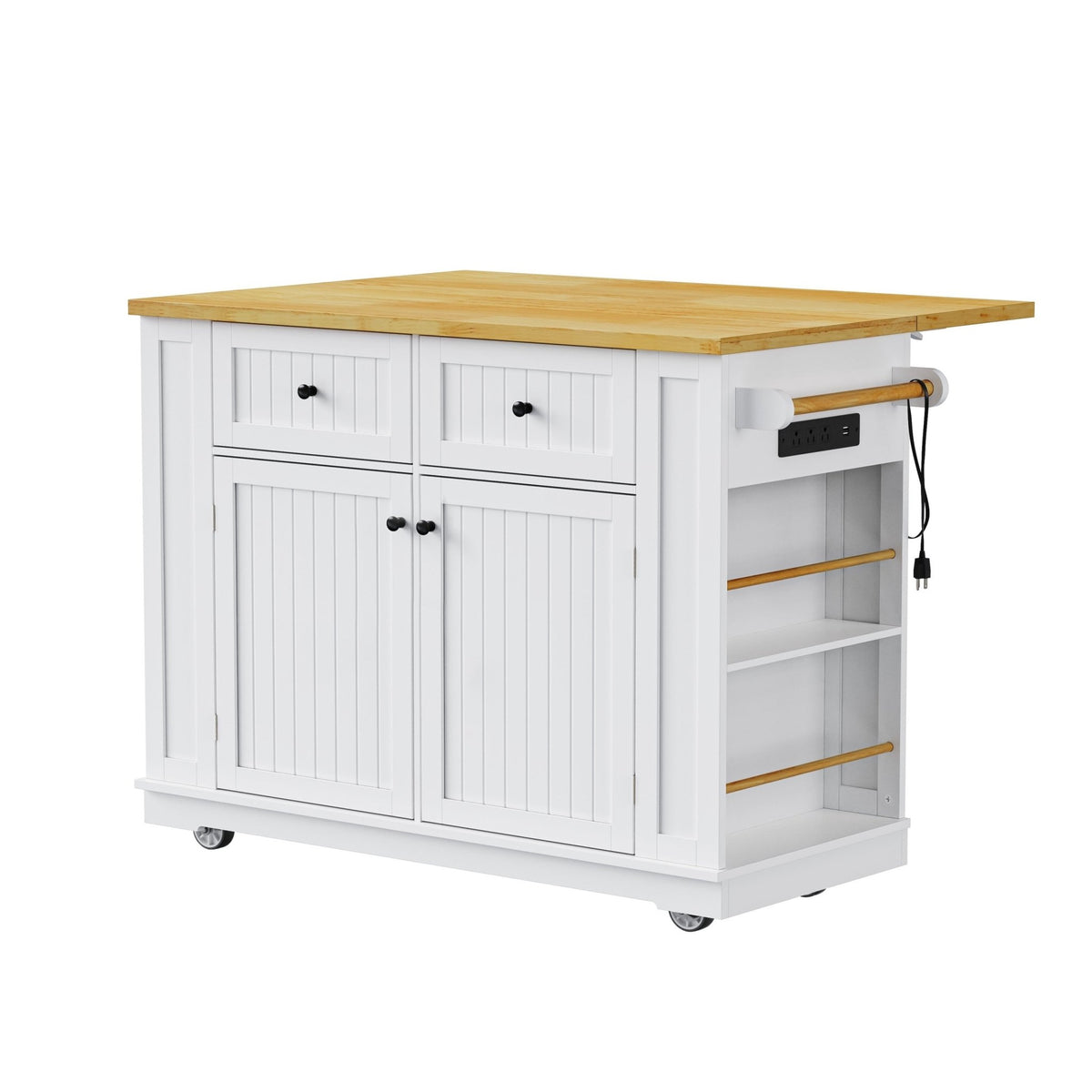White kitchen island from Anthony & Home's Atelier Collection with a spacious surface and storage drawers.