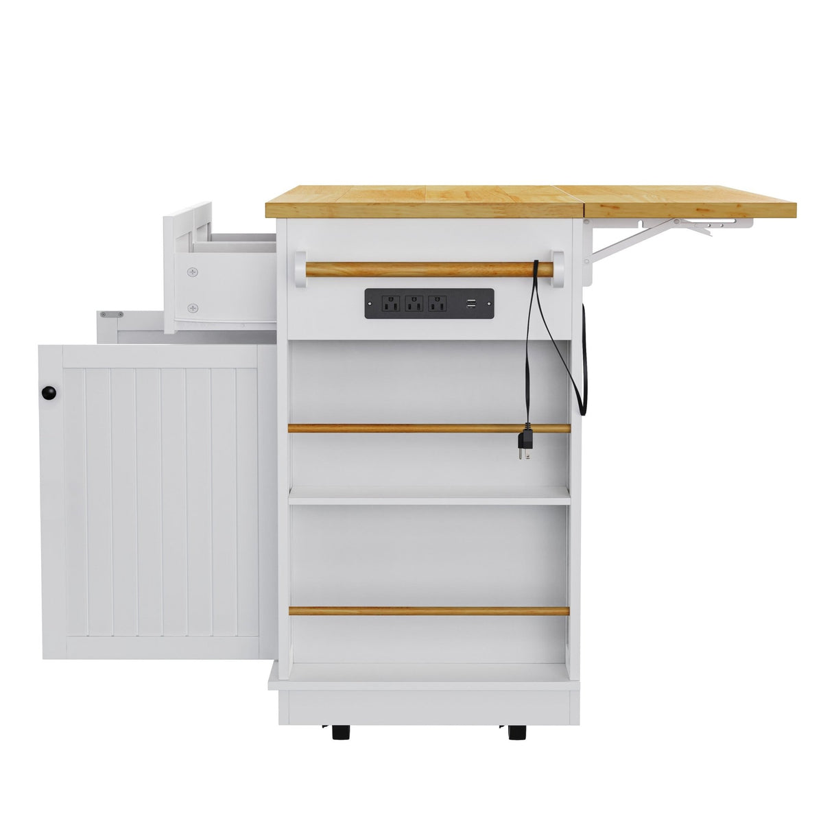 White Anthony & Home Kitchen Island from the Atelier Collection with storage drawers and a spacious countertop.