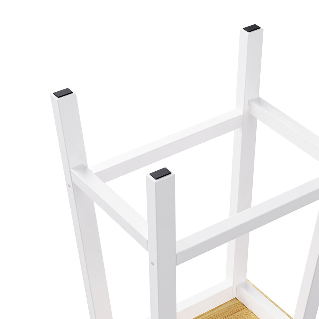 White kitchen island from the Atelier Collection by Anthony & Home, featuring a spacious surface and storage drawers.