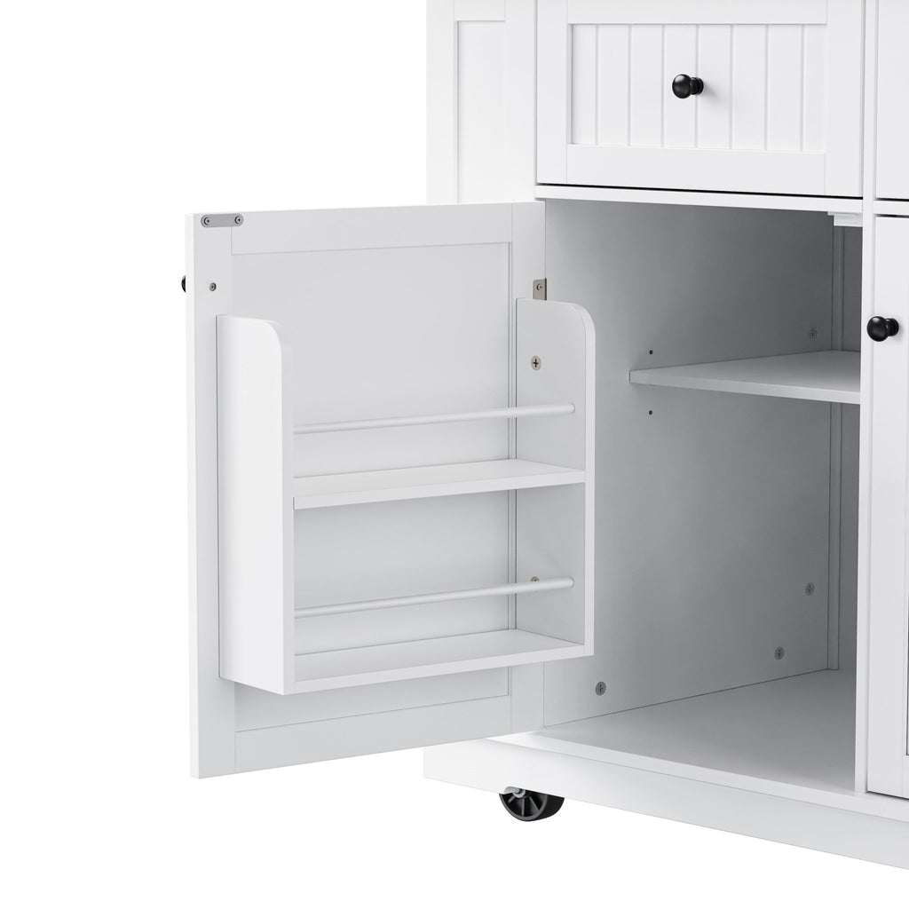White Anthony & Home Kitchen Island from the Atelier Collection with storage drawers and a spacious countertop.