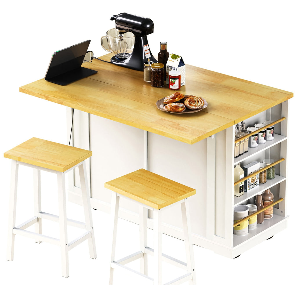 White Anthony & Home Kitchen Island from the Atelier Collection with storage shelves and a spacious work surface.