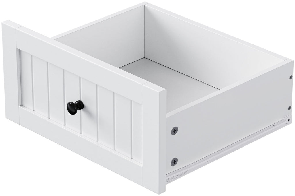 White Anthony & Home Kitchen Island from the Atelier Collection, featuring a spacious surface and storage drawers.