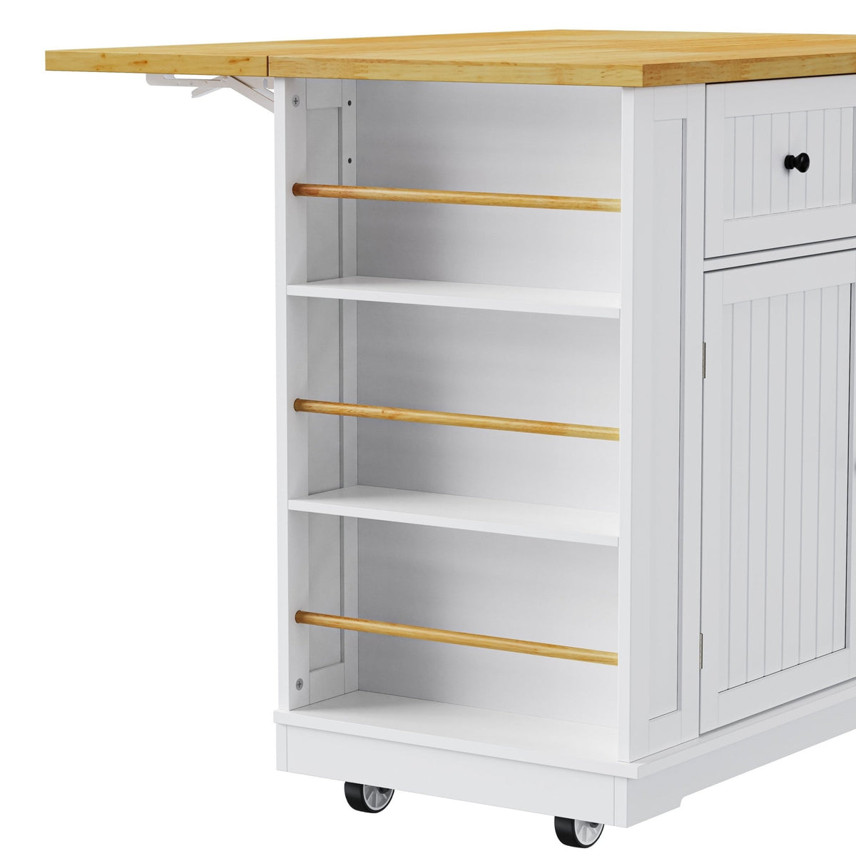 White kitchen island from Anthony & Home's Atelier Collection with spacious countertop and storage drawers.