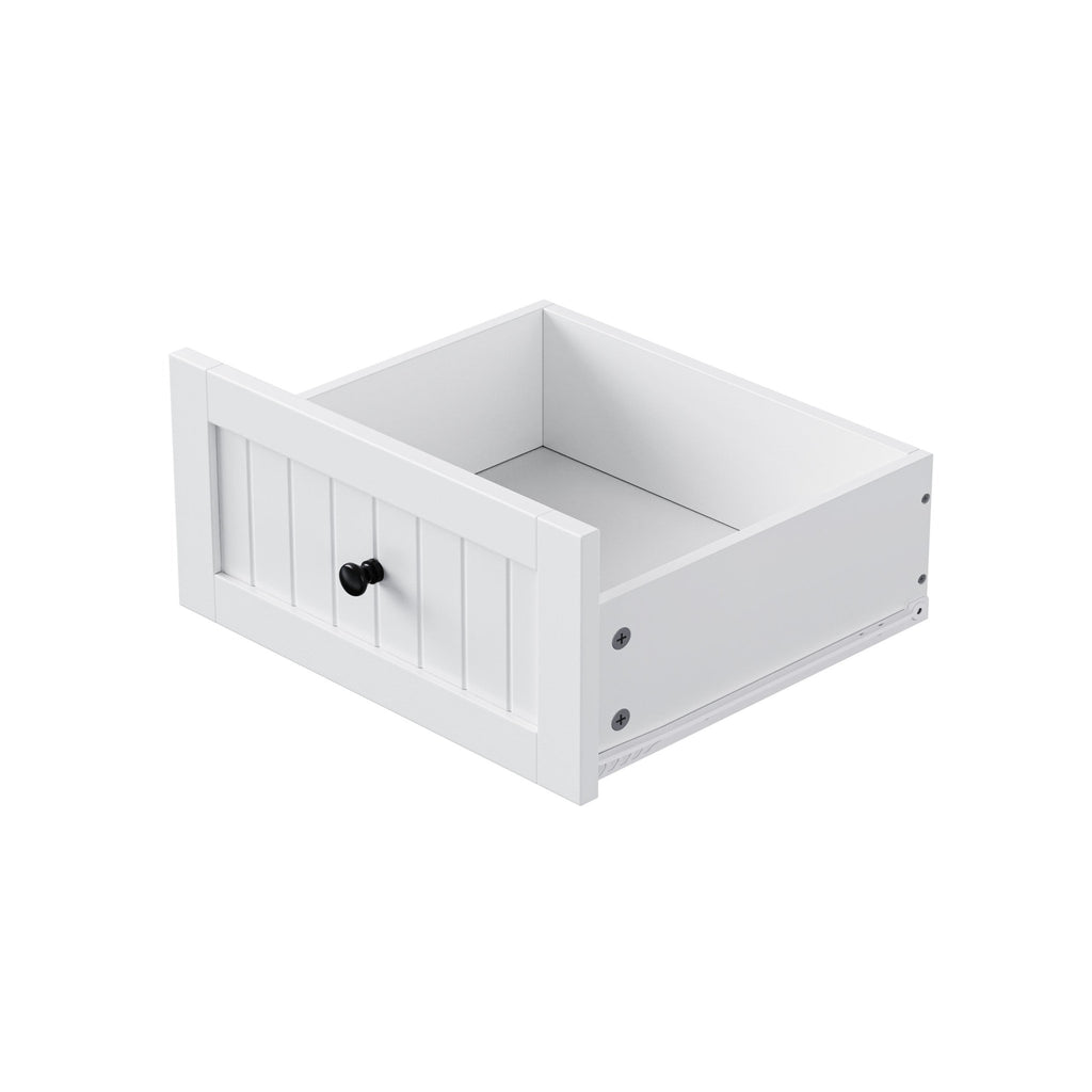 White kitchen island from the Anthony & Home Atelier Collection with spacious countertop and storage drawers.