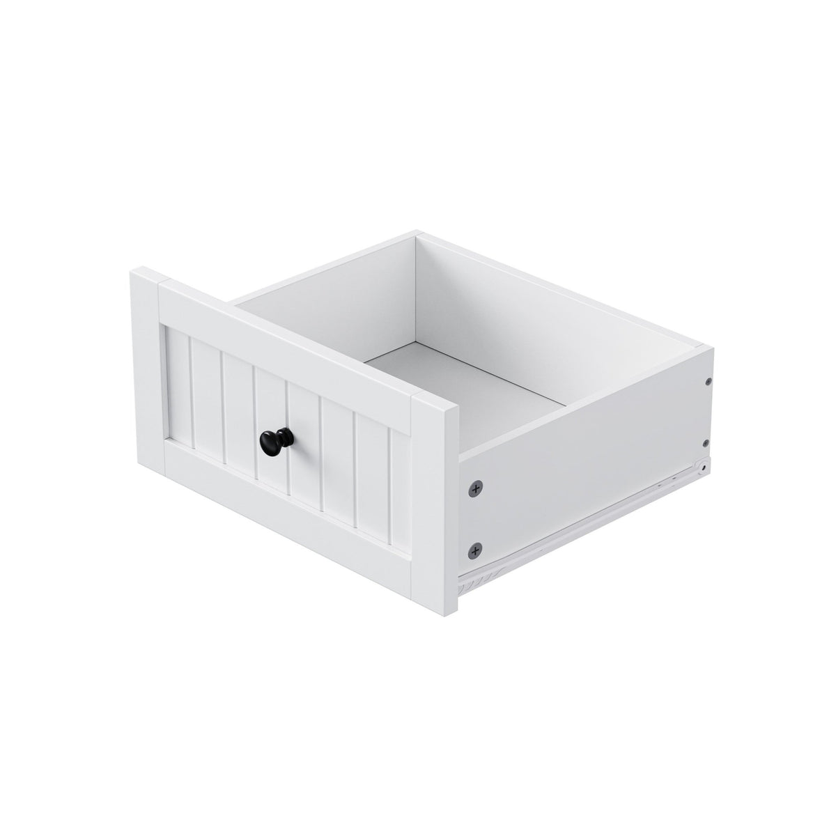 White kitchen island from the Anthony & Home Atelier Collection with spacious countertop and storage drawers.