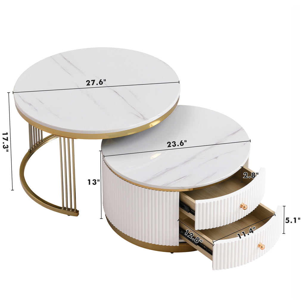 White lacquered nesting coffee tables from Anthony & Home, two-piece set with sleek modern design and smooth glossy finish.