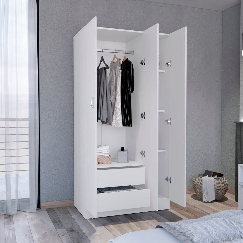 Modern white pine wardrobe armoire by Anthony & Home featuring sleek design and limited edition craftsmanship.