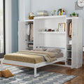 White wood queen Murphy bed with built-in wardrobes from Anthony & Home, limited edition, featuring sleek design and storage space.