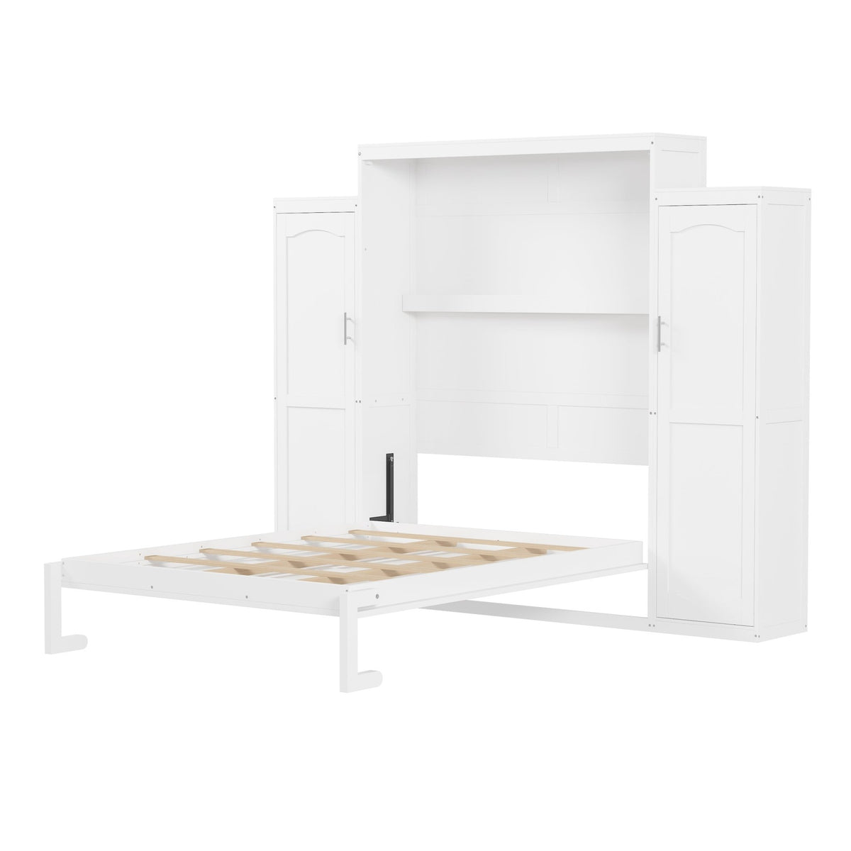 White wood Queen Murphy bed with built-in wardrobes by Anthony & Home, featuring sleek design and ample storage space.