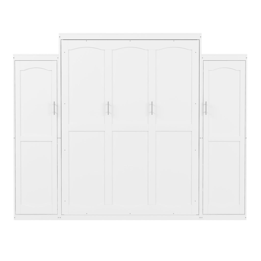 White wood queen Murphy bed with built-in wardrobes by Anthony & Home, showcasing a stylish, space-saving bedroom furniture piece.