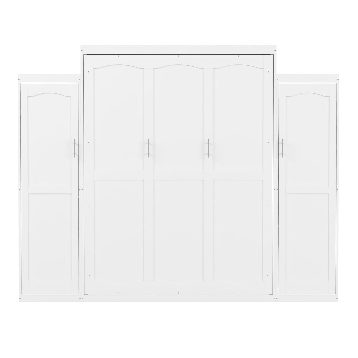 White wood queen Murphy bed with built-in wardrobes by Anthony & Home, showcasing a stylish, space-saving bedroom furniture piece.