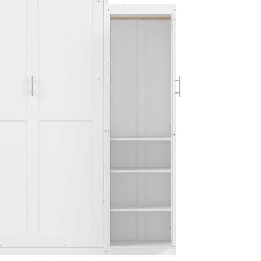 White wood Queen Murphy bed with integrated wardrobes by Anthony & Home, featuring a sleek, space-saving design.