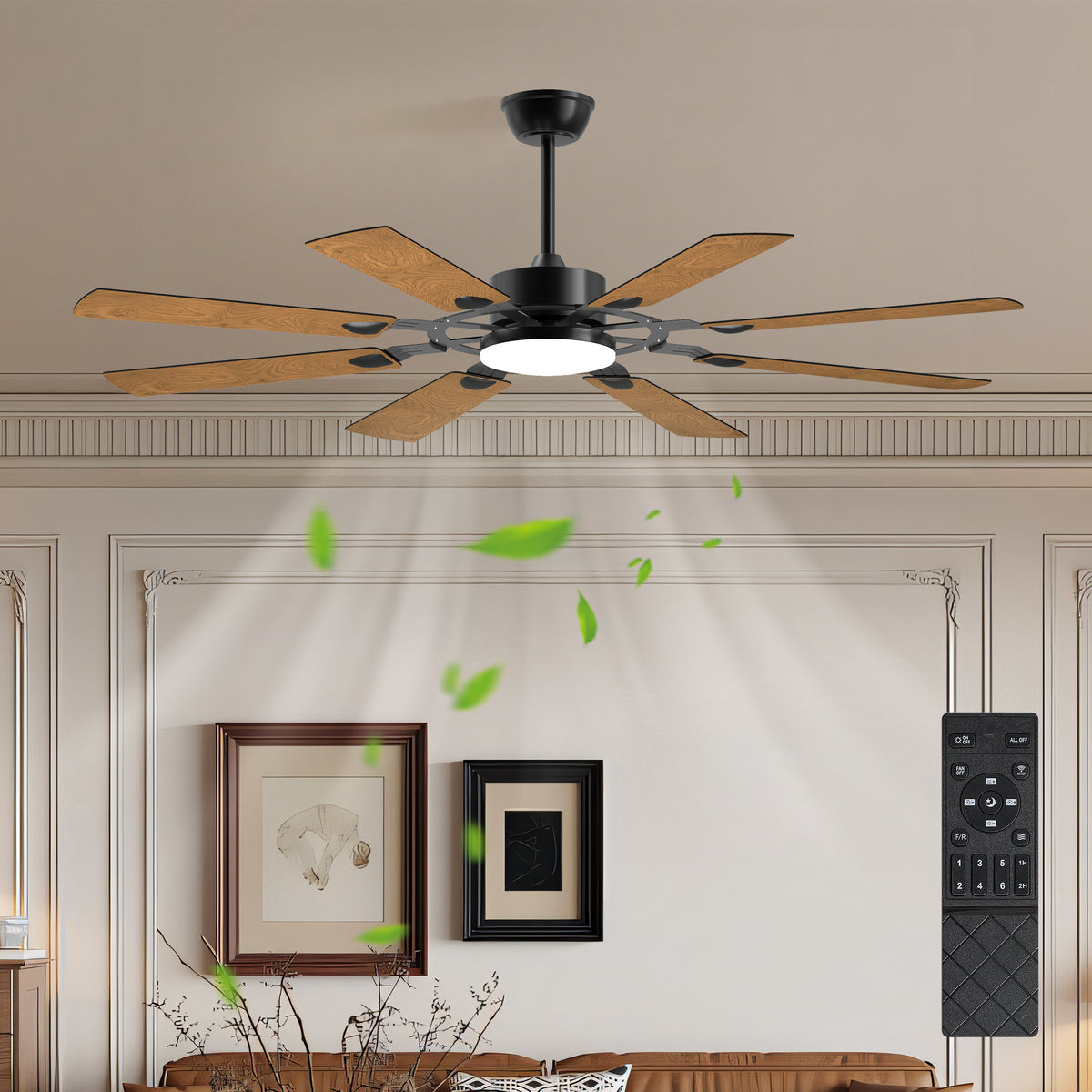 Anthony & Home Windmill Collection 60-inch iron ceiling fan with integrated lights, featuring a modern design and four fan blades.