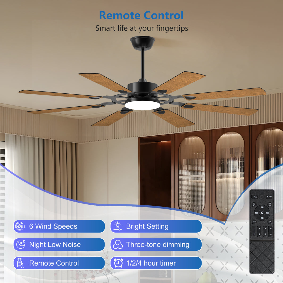 Anthony & Home Windmill Collection 60-inch iron ceiling fan with integrated lights, featuring a modern design and multiple blades.