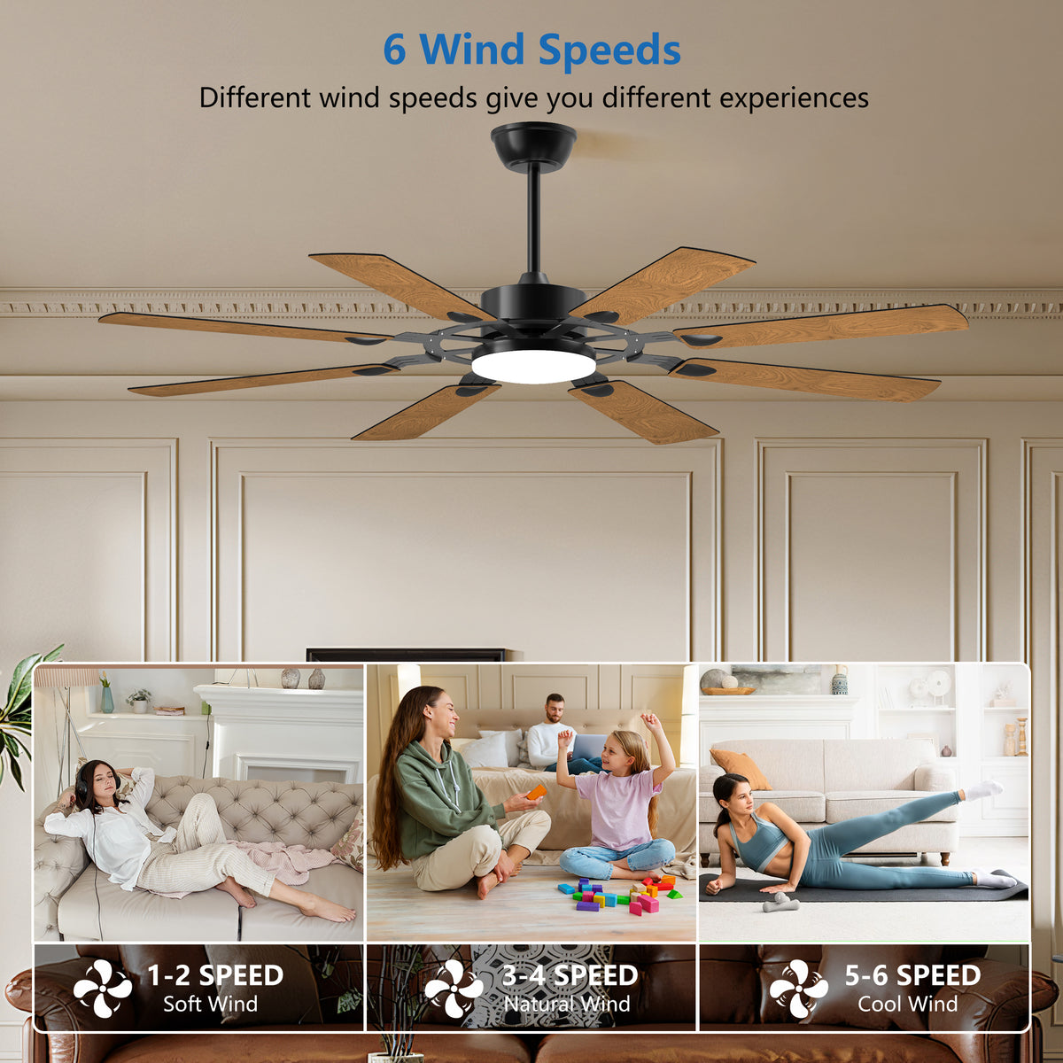 Anthony & Home Windmill Collection 60-inch iron ceiling fan with integrated lights, featuring a vintage industrial design.