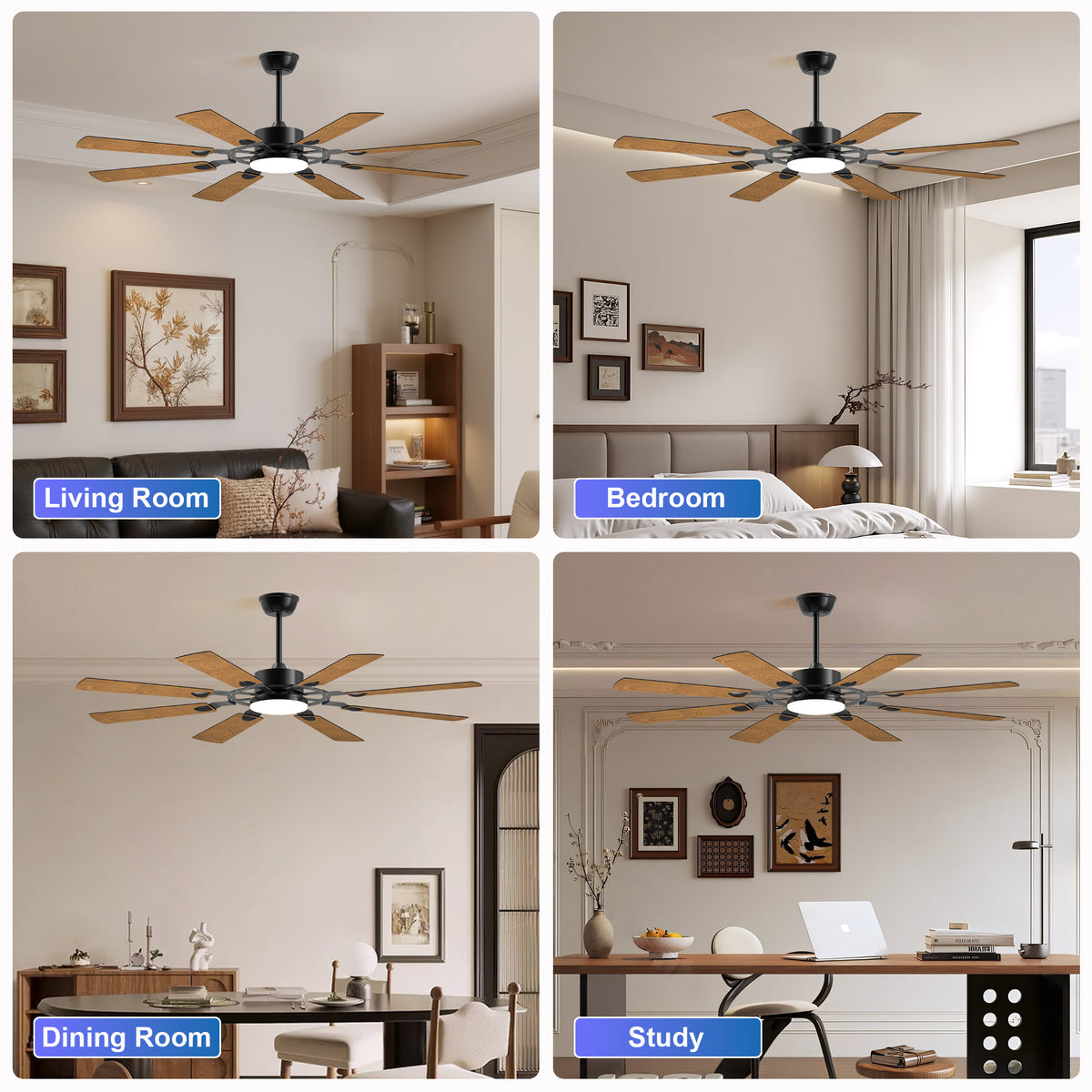 Anthony & Home Windmill Collection 60-inch iron ceiling fan with integrated lights, featuring a modern industrial design.