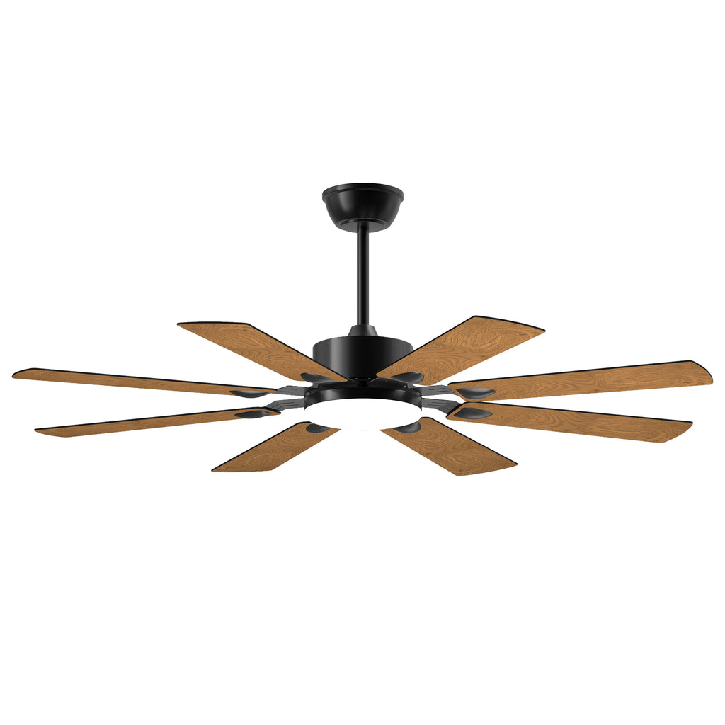 Iron ceiling fan from Anthony & Home's Windmill Collection, 60-inch with integrated lights and decorative blades.