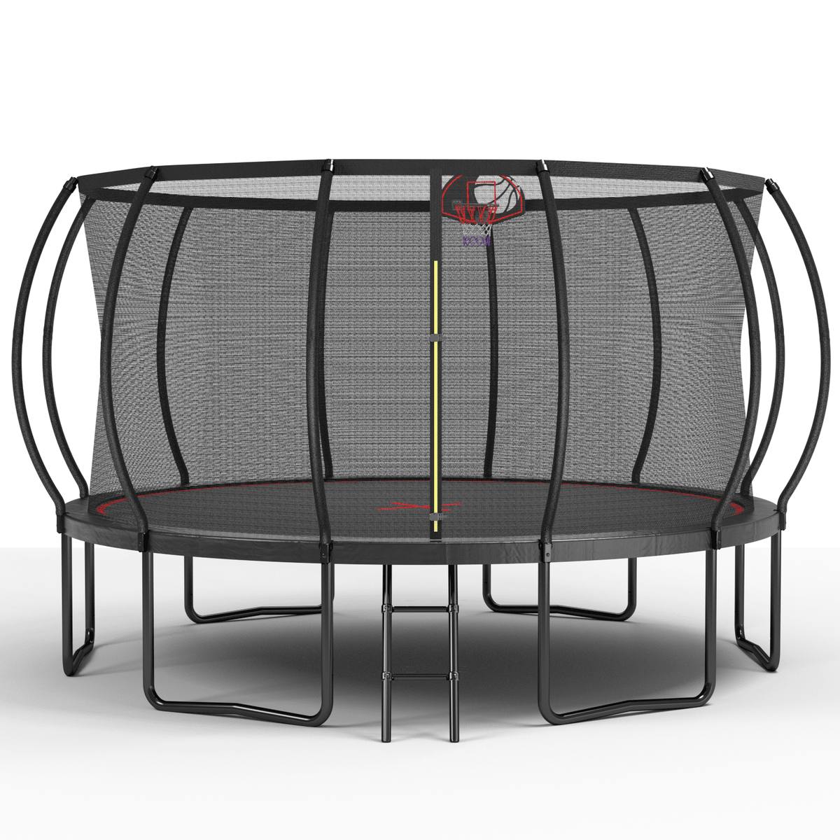 Anthony & Home YC Limited Edition 14-foot outdoor trampoline with galvanized steel frame for garden recreation.