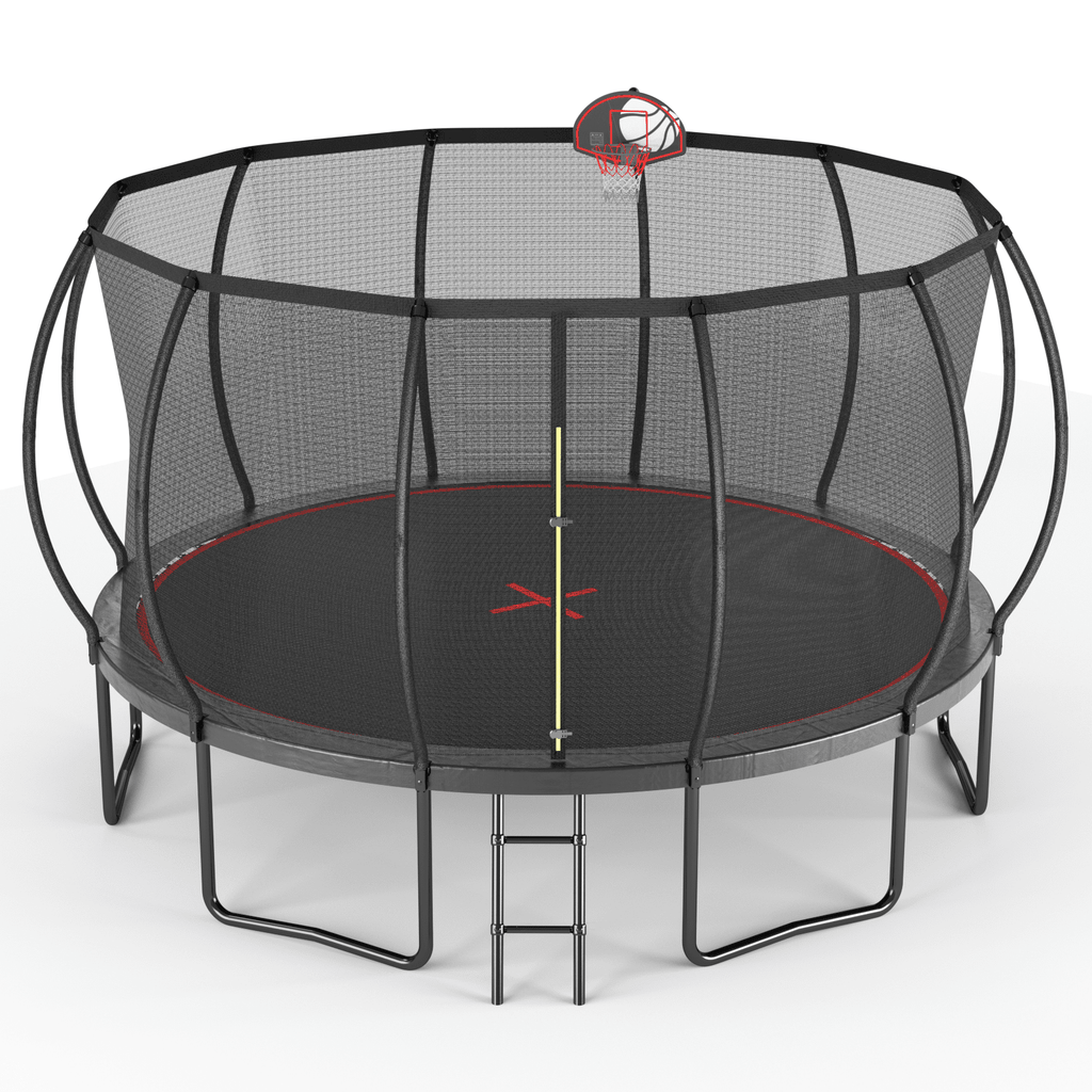 Anthony & Home YC limited edition 14-foot outdoor trampoline with galvanized steel frame for garden fun and exercise.