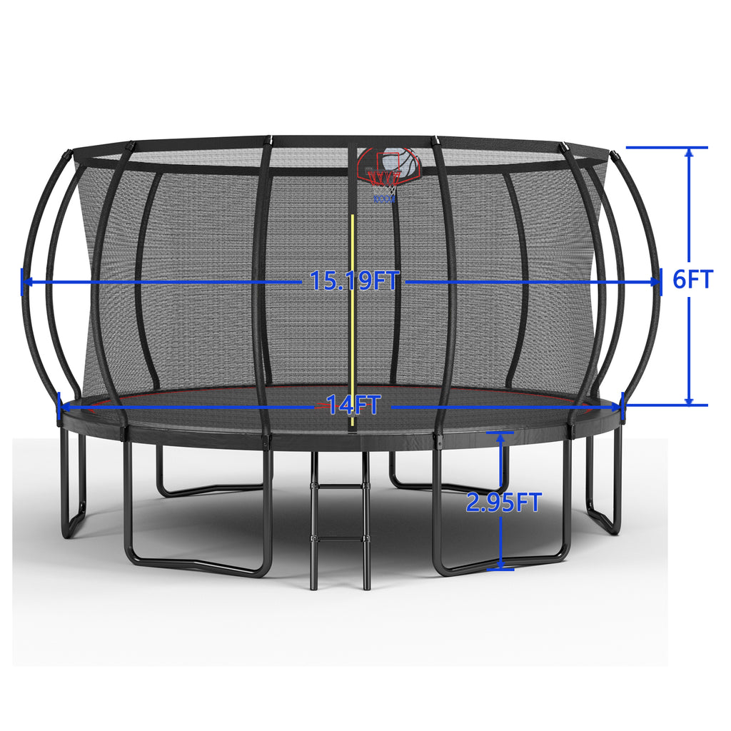 Anthony & Home YC limited edition 14-foot outdoor trampoline with galvanized steel frame, suitable for garden and backyard recreation.