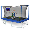 Anthony & Home YC Rectangular Trampoline Elite Edition with safety net and sturdy frame, set up outdoors on a grassy yard.