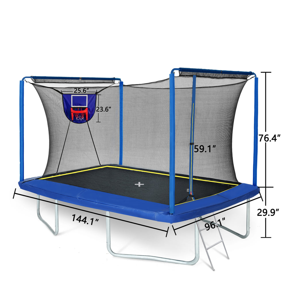 Anthony & Home YC Rectangular Trampoline Elite Edition with safety net and padded edges for outdoor recreation and active fun.