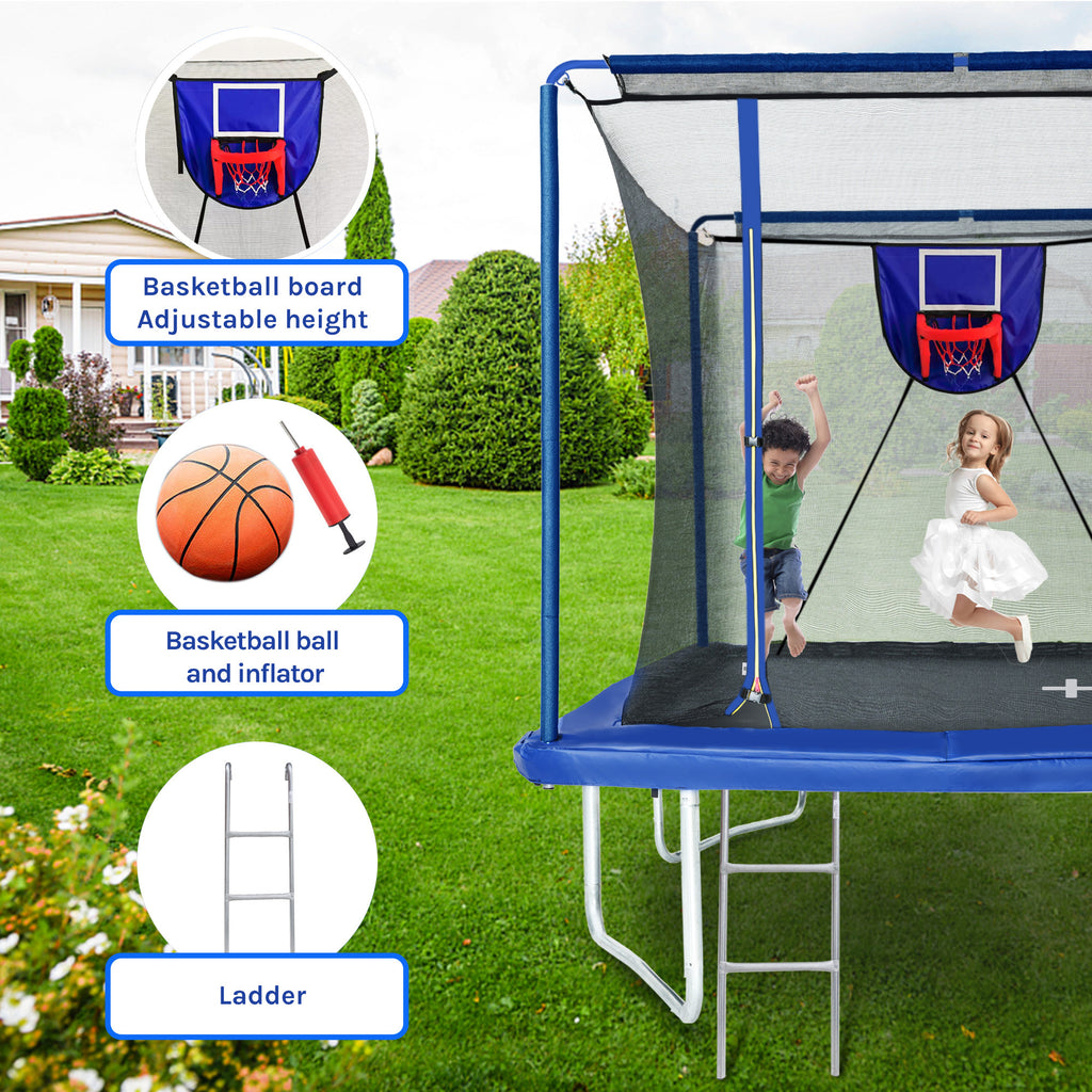 Anthony & Home YC Rectangular Trampoline Elite Edition with safety net and padded edges for outdoor bouncing fun