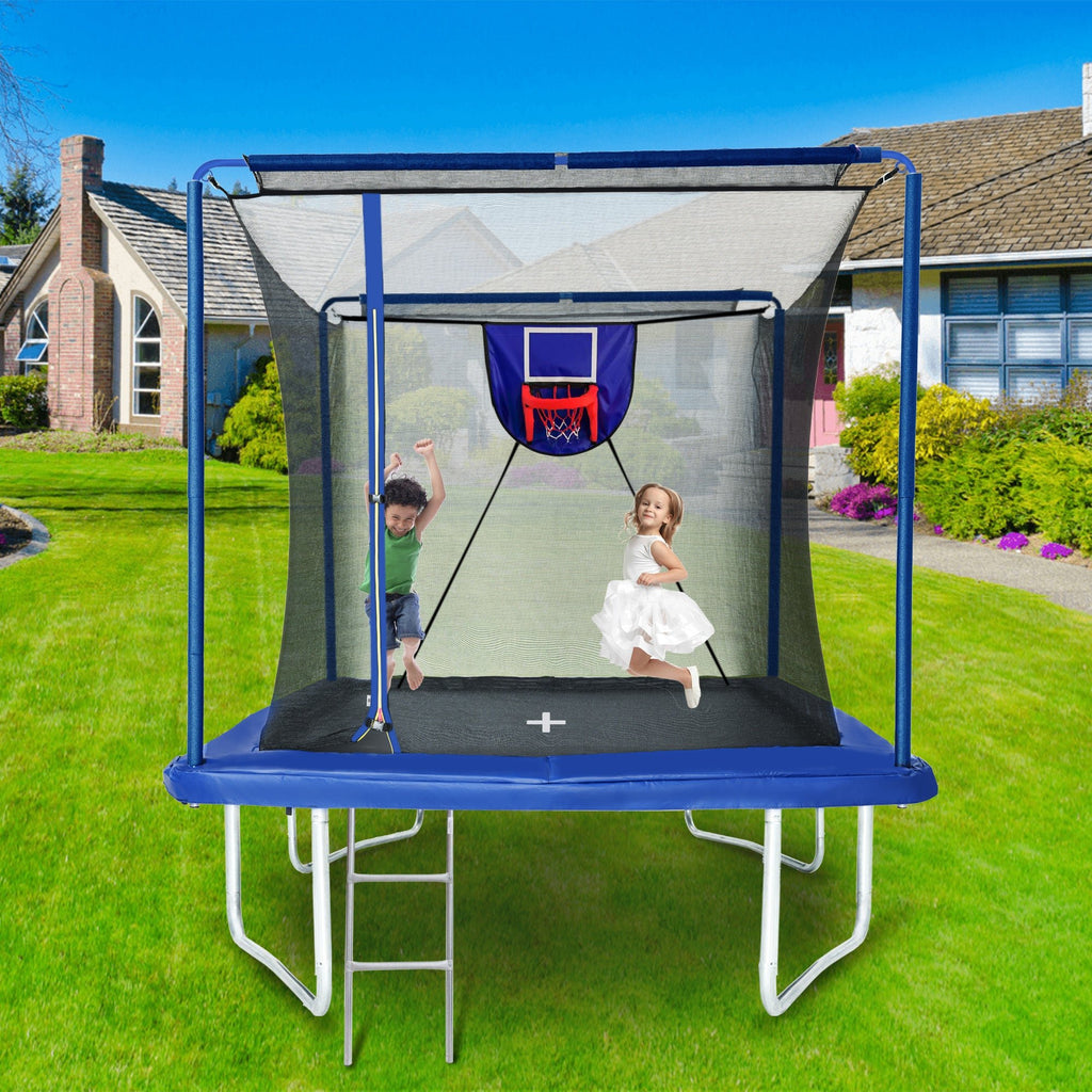 Anthony & Home YC Rectangular Trampoline Elite Edition with safety net and sturdy frame, perfect for outdoor backyard fun.