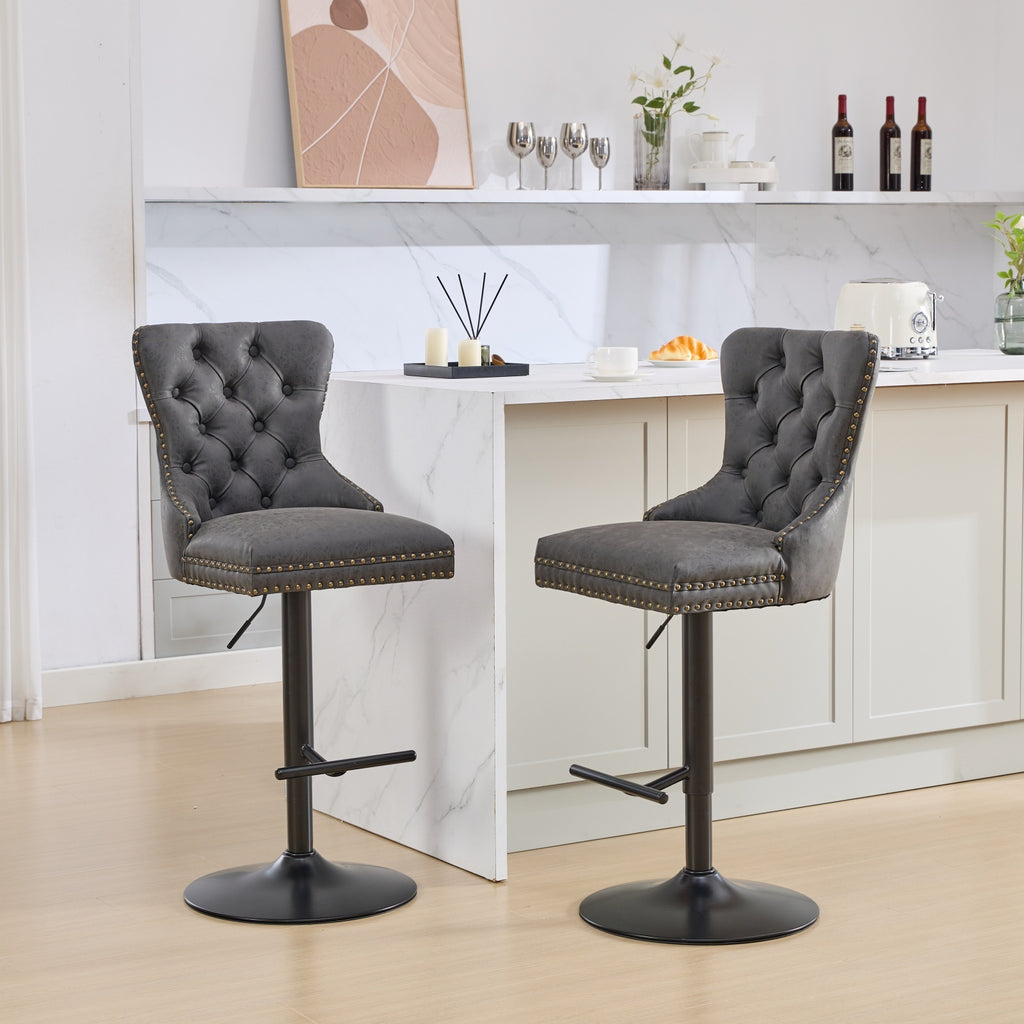 Set of two Anthony & Home tufted PU leather bar stools with adjustable height and modern design, 26-33 inches tall.