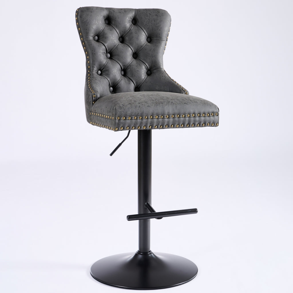 Set of two Anthony & Home tufted PU leather bar stools with adjustable height, 26-33 inches tall, modern design.