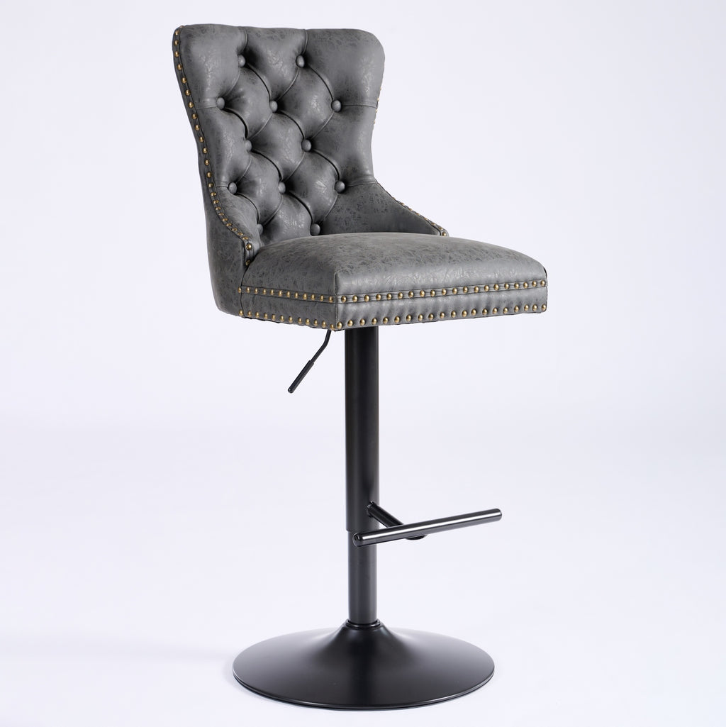 Set of two Anthony & Home tufted PU leather bar stools with adjustable height from 26 to 33 inches, modern seating for bar or kitchen.