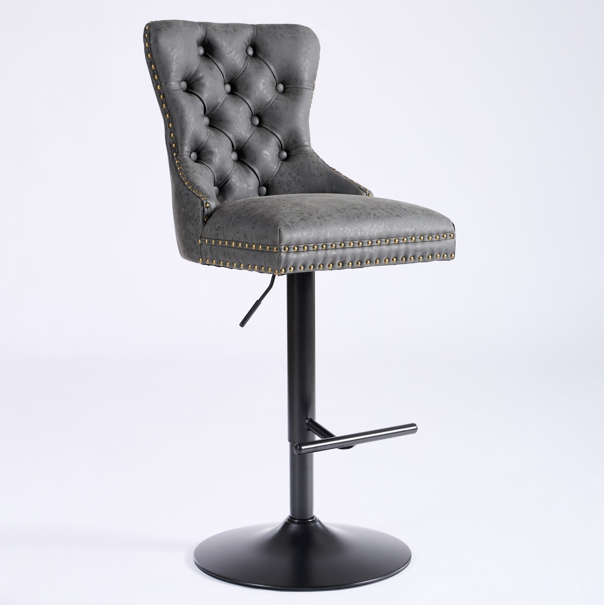 Set of two Anthony & Home tufted PU leather bar stools with adjustable height from 26 to 33 inches, modern seating for bar or kitchen.