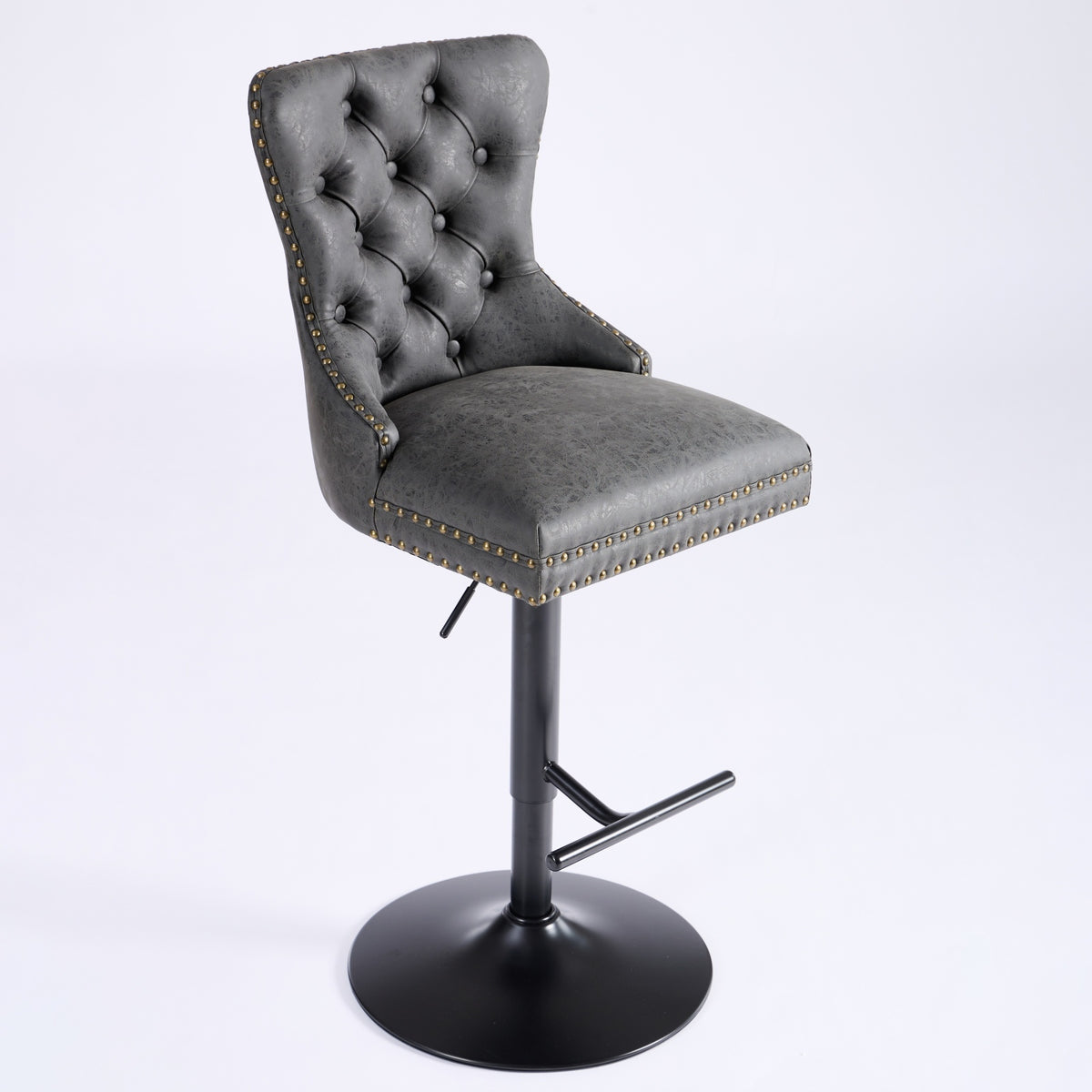 Set of two Anthony & Home tufted PU leather bar stools with adjustable height, featuring modern design and cushioned seats.