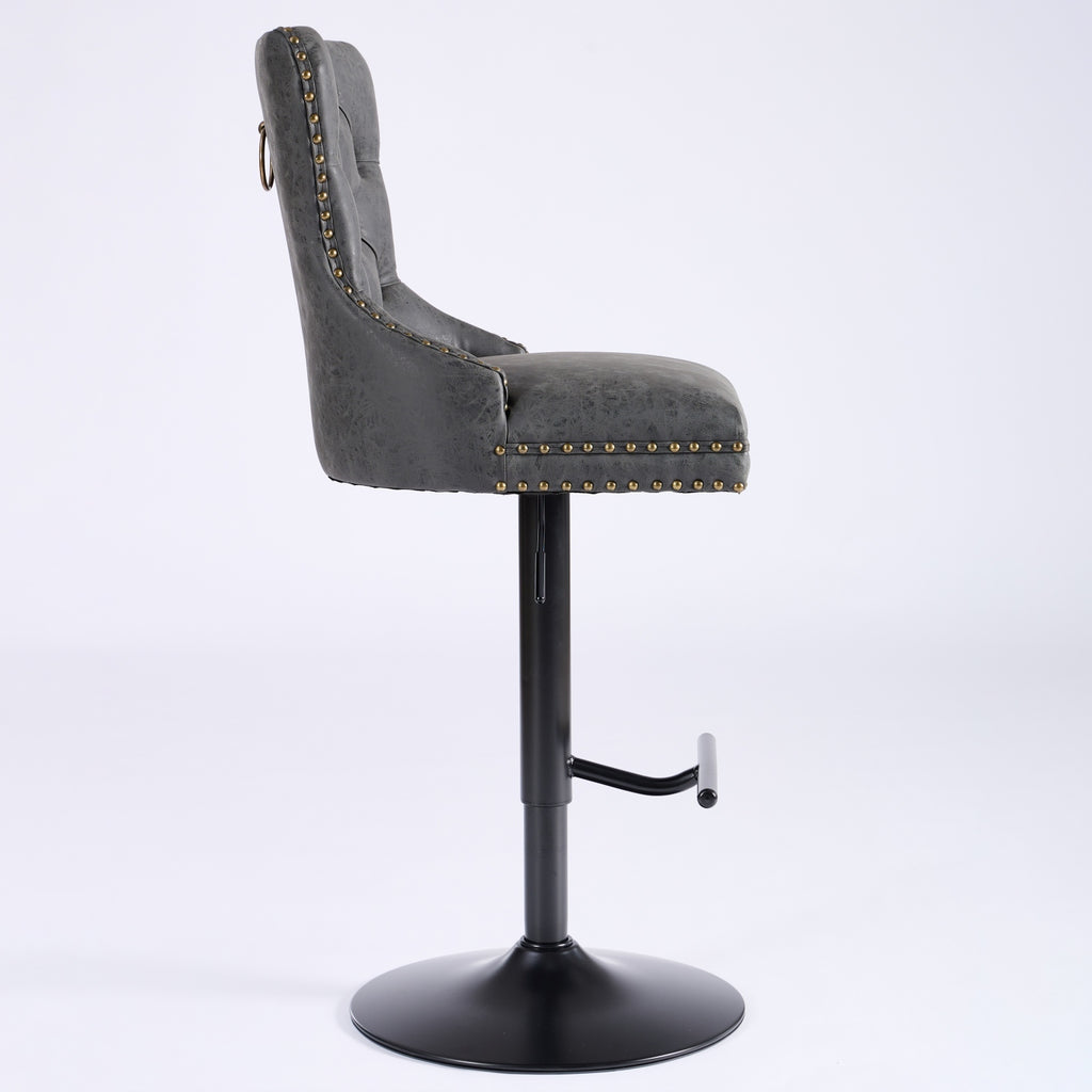 Set of two Anthony & Home tufted PU leather bar stools with adjustable height, featuring modern design and wooden legs.