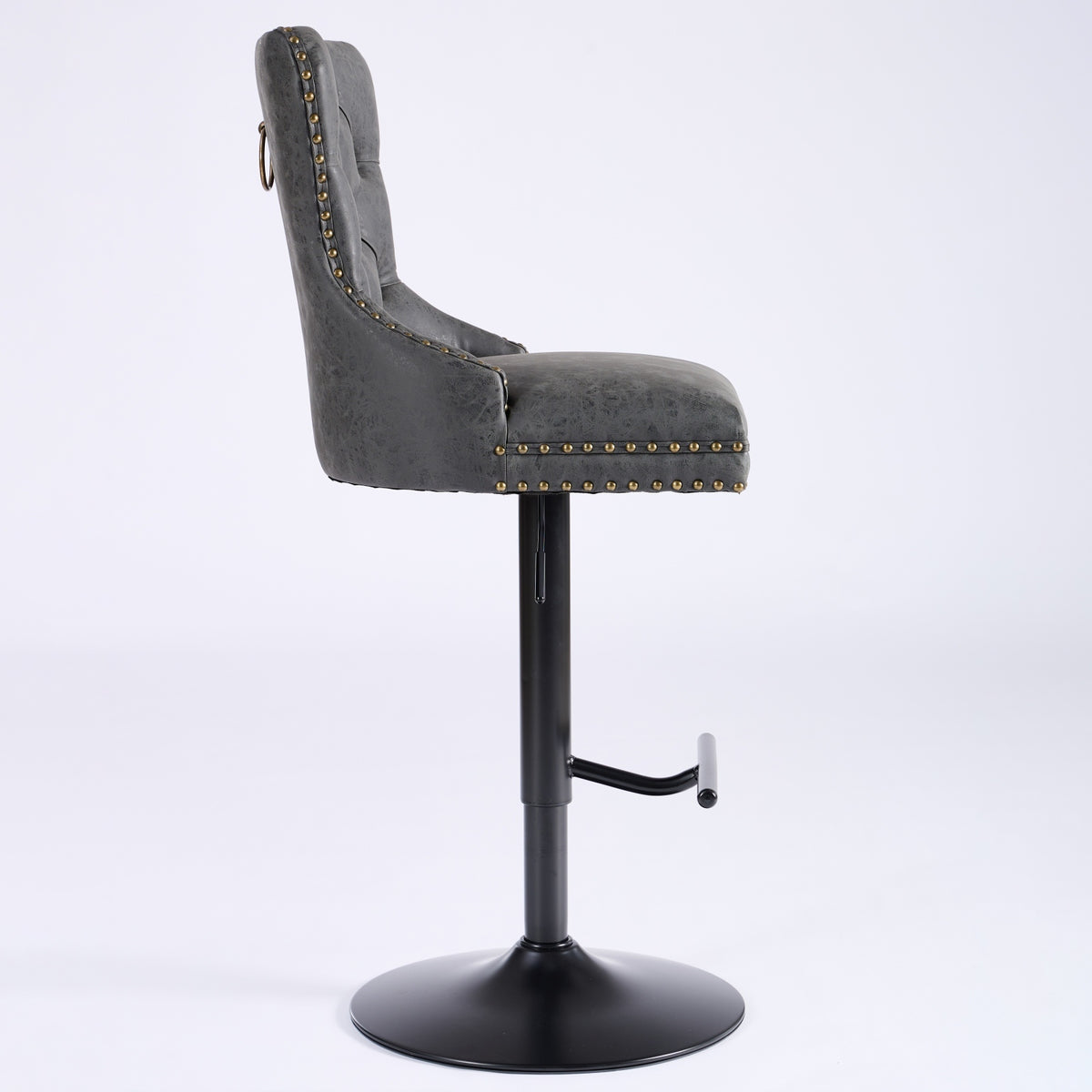 Set of two Anthony & Home tufted PU leather bar stools with adjustable height, featuring modern design and wooden legs.